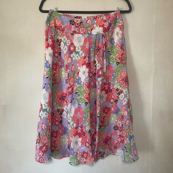 Harold's women's 2 100% silk front pleated midi skirt bright floral EUC - Picture 1 of 6